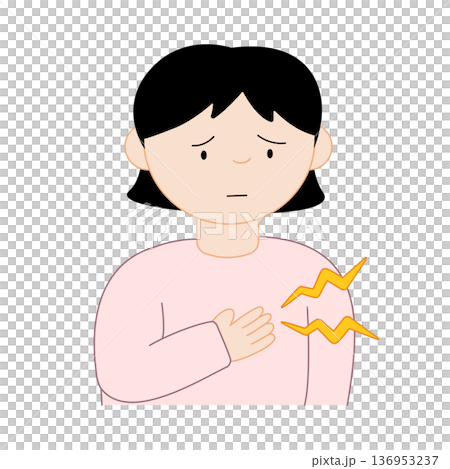 胸を押さえて苦しむ女性のフラットデザインイラスト | 医療やヘルスケアのアイコン 136953237