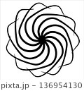 illustration, complex figure of curved lines in the form of a circle, symmetry 136954130
