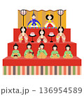 三段飾りの雛壇と内裏雛・三人官女・五人囃子のひな祭りベクターイラスト 136954589