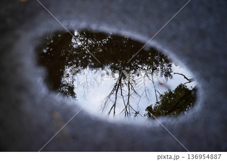 水たまり　反射　リフレクション　逆さ風景　静寂 136954887