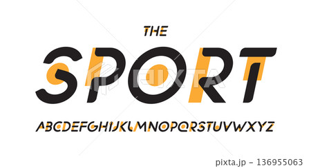 Bold Creative Font, Colourful Sport Alphabet With Colour Geometric Shapes. Typeface for Tech Logo, Sporty Poster Headline, Modern Futuristic Branding, Eye-Catching Typographic Design. Vector Typeset 136955063