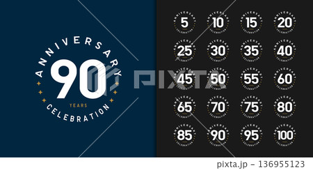 Set of trendy anniversary logotype. Modern geometric anniversary celebration icons design . 136955123