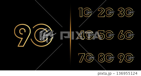 Set of premium anniversary logotype. Golden anniversary celebration emblem design. 136955124