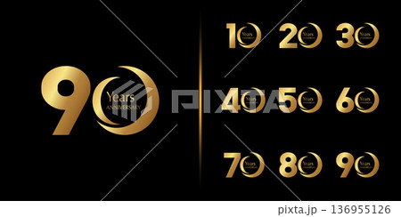 Set of premium anniversary logotype. Golden anniversary celebration emblem design. Set of premium anniversary logotype. Golden anniversary celebration emblem design. 136955126