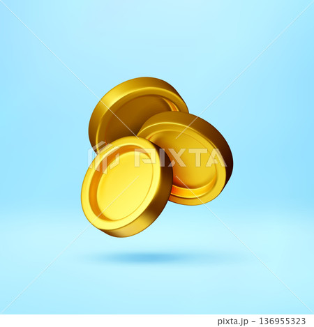 3d Three golden coin floating 3d Three golden coin floating 136955323