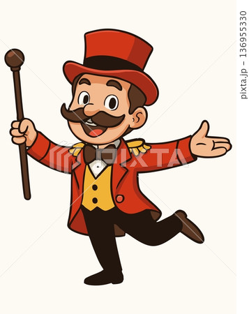 Cartoon illustration of a circus ringmaster 136955330