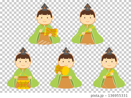 雛祭りの五人囃子のイラスト 雛祭りの五人囃子のイラスト 136955331