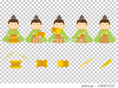 為女兒節創作的五位音樂家和樂器插圖集。 136955332