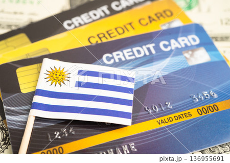 Uruguay flag on credit card, finance economy trading shopping online business. Uruguay flag on credit card, finance economy trading shopping online business. 136955691