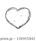 Black and white line art illustration of heart shaped lollipop in ink style. Hand drawn candy graphic for Valentine promotions, confectionery branding, packaging design and romantic cafe prints. 136955842