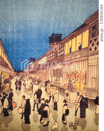 江戸時代長屋と人々の浮世絵 136956164