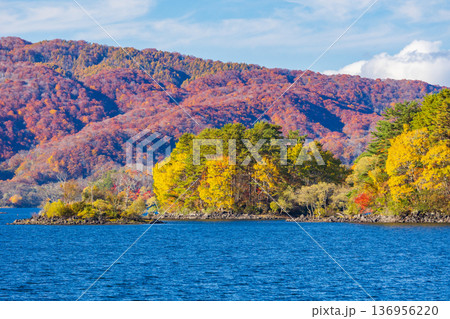 秋の福島裏磐梯 紅葉の桧原湖 秋の福島裏磐梯 紅葉の桧原湖 136956220