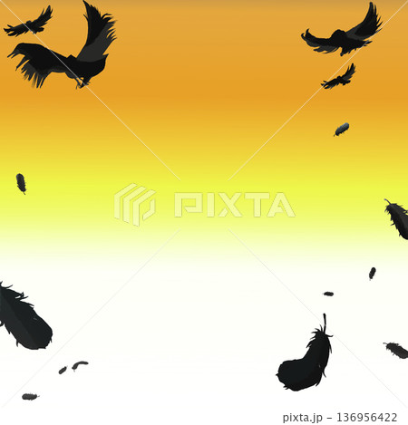 黄色い空と鳥のシルエット背景 黄色い空と鳥のシルエット背景 136956422