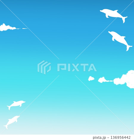 青空と飛ぶイルカのシルエット背景イラスト 青空と飛ぶイルカのシルエット背景イラスト 136956442
