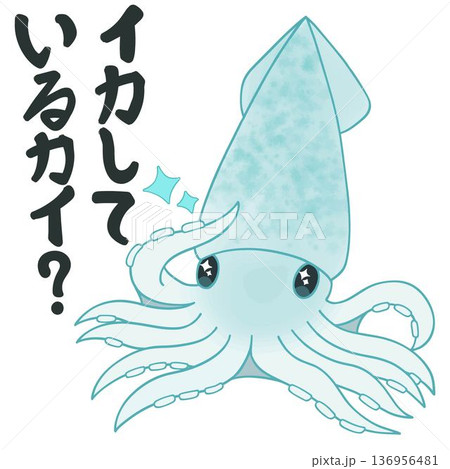 ポーズを決めて「イカしているカイ？」と自惚れるイカのイラスト 136956481