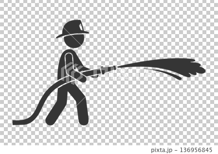 Pictogram of a firefighter spraying water 136956845