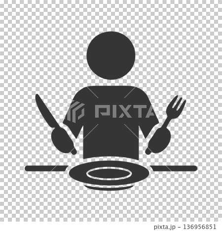 フォークとナイフを持つ人物のシルエットアイコン 136956851