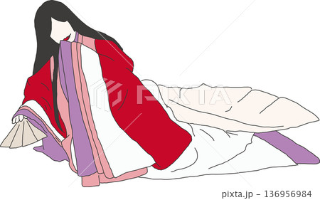 ひな祭り 十二単を着た女性 136956984