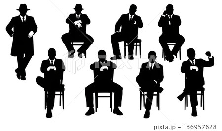 Black Solid Realtor Chair Backwards Silhouettes Set of Six on White Background Black Solid Realtor Chair Backwards Silhouettes Set of Six on White Background 136957628