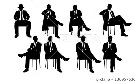 Black Solid Realtor Chair Backwards Silhouettes Set of Six on White Background Black Solid Realtor Chair Backwards Silhouettes Set of Six on White Background 136957630