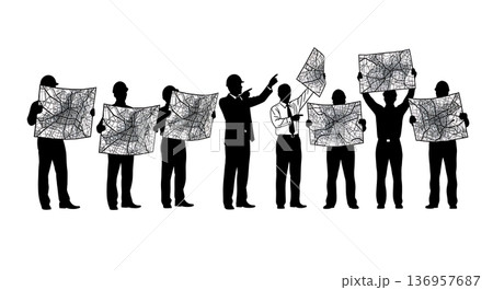 Black Solid Planner Wall Map Point Silhouettes Set of Six on White Background Black Solid Planner Wall Map Point Silhouettes Set of Six on White Background 136957687