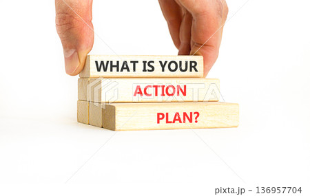 What is your action plan symbol. Concept words What is your action plan on beautiful blocks. Beautiful white background. Businessman's hand. Business what is your action plan concept. Copy space. What is your action plan symbol. Concept words What is your action plan on beautiful blocks. Beautiful white background. Businessman's hand. Business what is your action plan concept. Copy space. 136957704