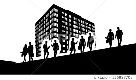 Black Solid Planner Walking Stairs Silhouettes Set of Six on White Background 136957705