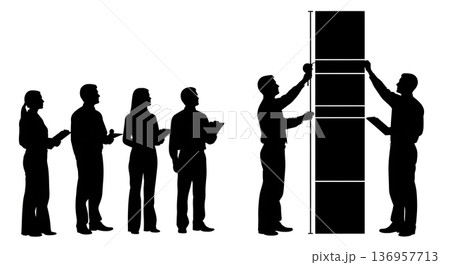 Black Solid Planner Vertical Measure Silhouettes Set of Six on White Background 136957713