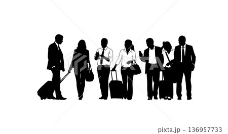 Black Solid Planner Traveling Suitcase Silhouettes Set of Six on White Background Black Solid Planner Traveling Suitcase Silhouettes Set of Six on White Background 136957733