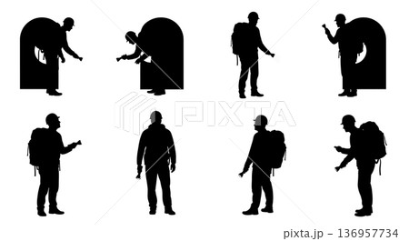 Black Solid Planner Tunnel Inspection Silhouettes Set of Six on White Background 136957734