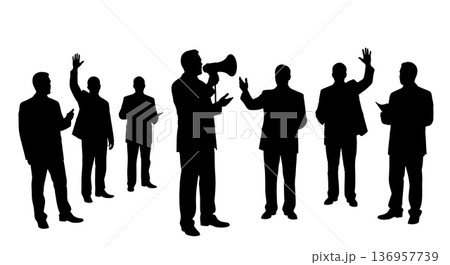 Black Solid Planner Town Hall Silhouettes Set of Six on White Background 136957739