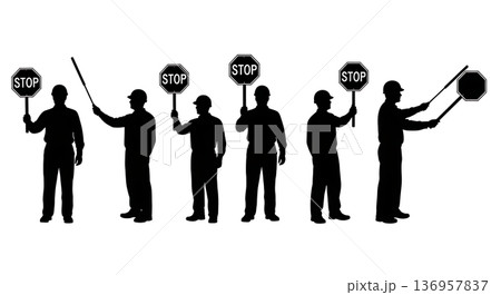 Black Solid Planner Stop Sign Silhouettes Set of Six on White Background Black Solid Planner Stop Sign Silhouettes Set of Six on White Background 136957837