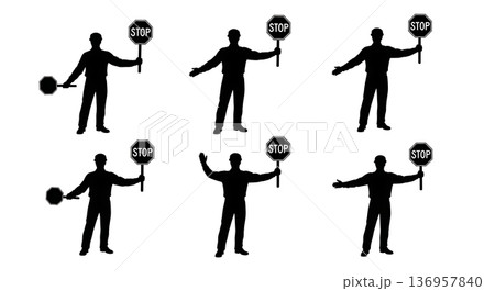 Black Solid Planner Stop Sign Silhouettes Set of Six on White Background Black Solid Planner Stop Sign Silhouettes Set of Six on White Background 136957840
