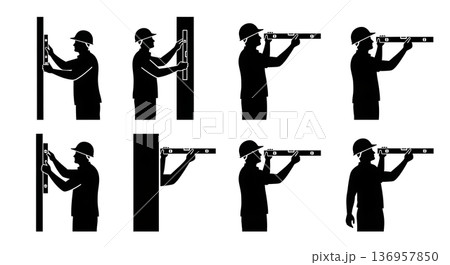 Black Solid Planner Spirit Level Check Silhouettes Set of Six on White Background Black Solid Planner Spirit Level Check Silhouettes Set of Six on White Background 136957850