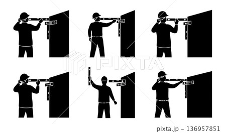 Black Solid Planner Spirit Level Check Silhouettes Set of Six on White Background Black Solid Planner Spirit Level Check Silhouettes Set of Six on White Background 136957851