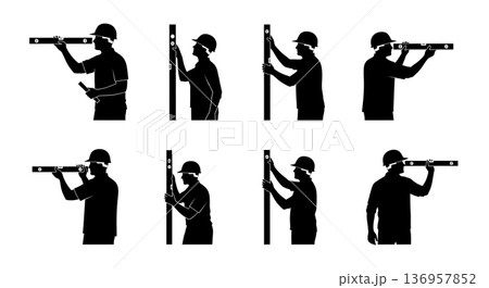 Black Solid Planner Spirit Level Check Silhouettes Set of Six on White Background 136957852