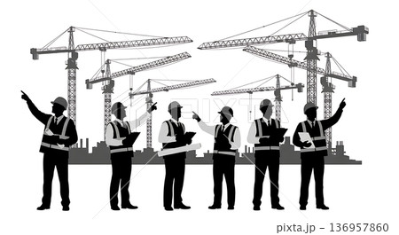 Black Solid Planner Site Inspection Silhouettes Set of Six on White Background 136957860