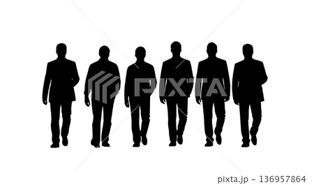 Black Solid Planner Site Tour Silhouettes Set of Six on White Background 136957864