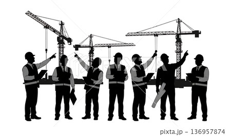 Black Solid Planner Site Inspection Silhouettes Set of Six on White Background 136957874