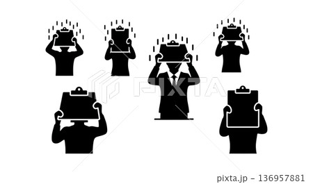 Black Solid Planner Shielding Head Silhouettes Set of Six on White Background Black Solid Planner Shielding Head Silhouettes Set of Six on White Background 136957881