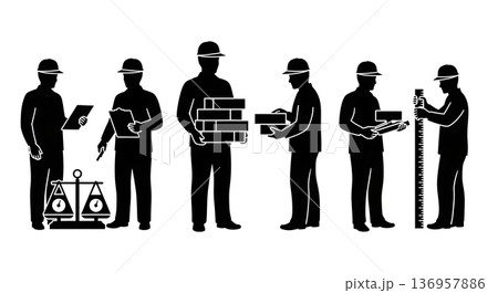 Black Solid Planner Reading Newspaper Silhouettes Set of Six on White Background 136957886