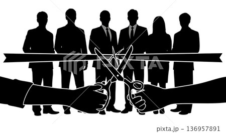 Black Solid Planner Ribbon Cutting Silhouettes Set of Six on White Background 136957891