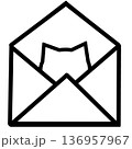 黒の開いた封筒の手紙イラスト_さり気なくシンプルな猫顔 136957967