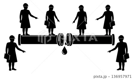 Black Solid Planner Pipe Leak Silhouettes Set of Six on White Background 136957971