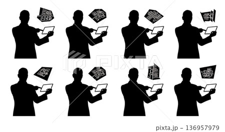 Black Solid Planner Permit Sorting Silhouettes Set of Six on White Background 136957979