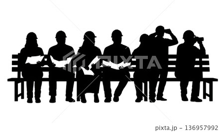 Black Solid Planner Park Observation Silhouettes Set of Six on White Background 136957992
