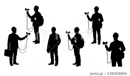 Black Solid Planner Noise Meter Silhouettes Set of Six on White Background 136958004