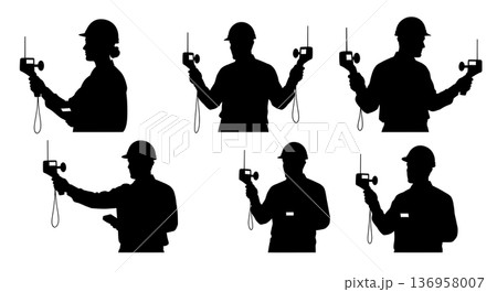 Black Solid Planner Noise Meter Silhouettes Set of Six on White Background 136958007