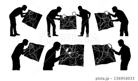 Black Solid Planner Magnifying Glass Silhouettes Set of Six on White Background Black Solid Planner Magnifying Glass Silhouettes Set of Six on White Background 136958033