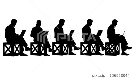 Black Solid Planner Laptop Crate Silhouettes Set of Six on White Background Black Solid Planner Laptop Crate Silhouettes Set of Six on White Background 136958044
